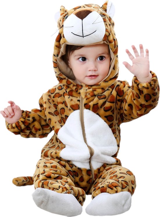 Product: Budino Baby Romper Pyjama Onesie Luipaard Dier - Bruin - maat 70, van het merk Budino