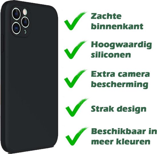 Zwart siliconen iPhone hoesje met zachte binnenkant, hoge kwaliteit, extra camera bescherming.