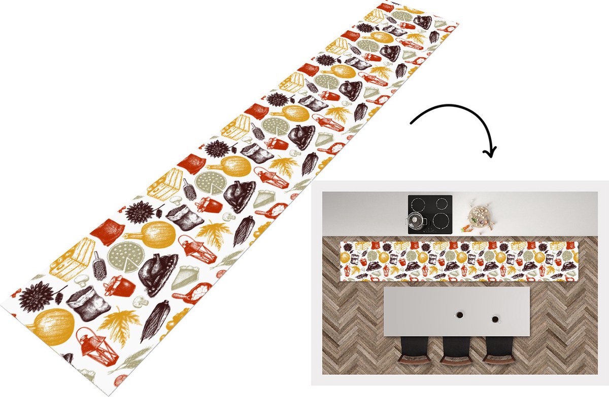 KitchenYeah Keukenloper - Keukenmat - Thanksgiving - Patronen - Dinner - Keuken vloerkleed Multicolor