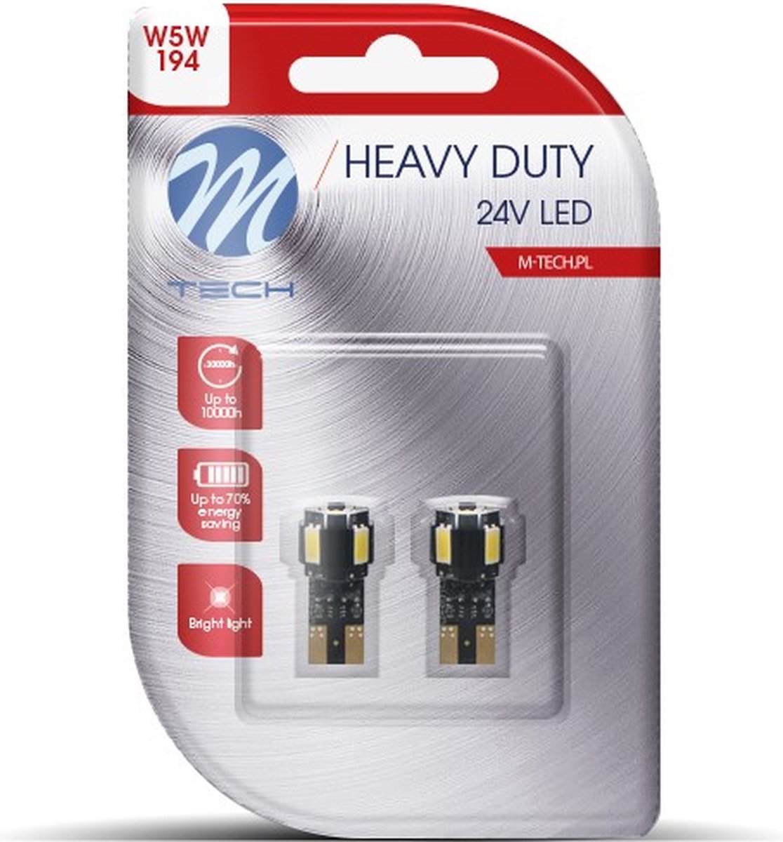 M-Tech LED W5W 24V - Heavy Duty - 4x Led diode - Wit - Set - Geschikt voor 24V voertuigen