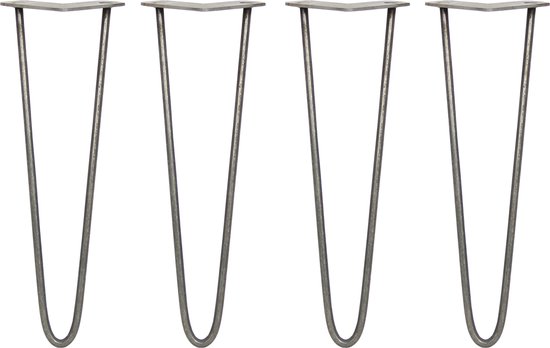 4 x Tafelpoten pinpoten - Lengte: 40.6cm - 2 pin - 10mm – Ruw staal - SkiSki Legs ™ - Retro hairpin