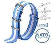 22mm Nato Strap Blauw met Witte streep - Vintage James Bond - Nato Strap collectie - Mannen - Horlogebanden - Blue White Wit - 22 mm bandbreedte voor oa. Seiko Rolex Omega Casio en Citizen