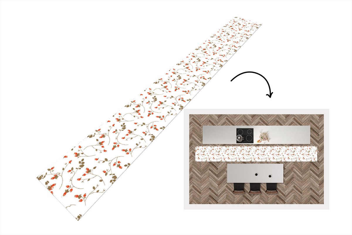 KitchenYeah Keukenloper - Keukenmat - Patronen - Planten - Romantisch - Botanisch - 400x50 cm - Keuken vloerkleed Multicolor