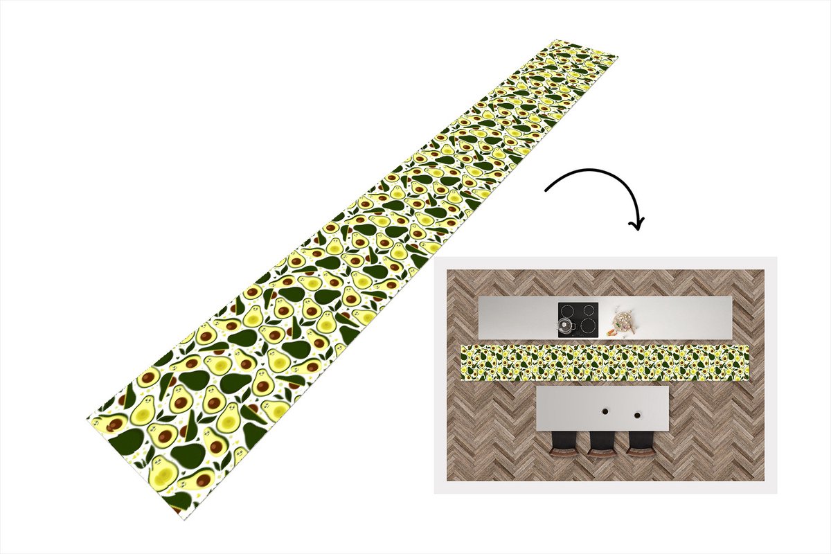 KitchenYeah Keukenloper - Keukenmat - Patroon - Avocado - Fruit - Patroon - Keuken vloerkleed multicolor, foto 2