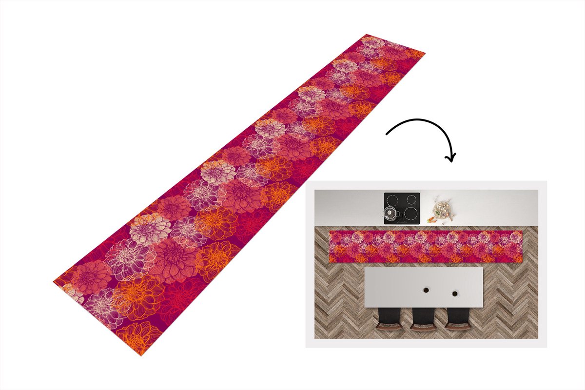KitchenYeah Keukenloper - Keukenmat - Bloemen - Regenboog - Dahlia - Patronen - 360x60 cm - Keuken vloerkleed Multicolor