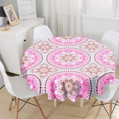 Rond Tafelkleed Ø140cm - De Groen Home - Bedrukt Velvet Textiel - Roze mandala - Tafelkleed