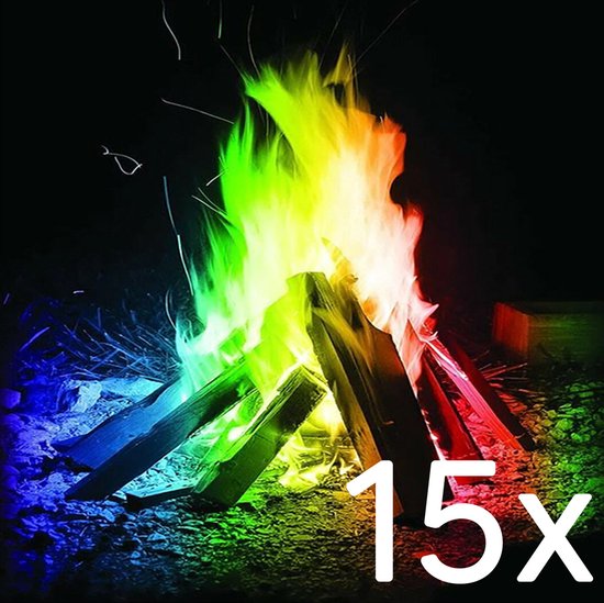 Magical Fire – Poeder voor gekleurd vuur – Magisch vuur – Openhaard gekleurd vuur – Colourful Flames – Mystical Fire – Kleur poeder vuur – Gekleurde vlammen – 15 stuks – 10 Gram per zakje