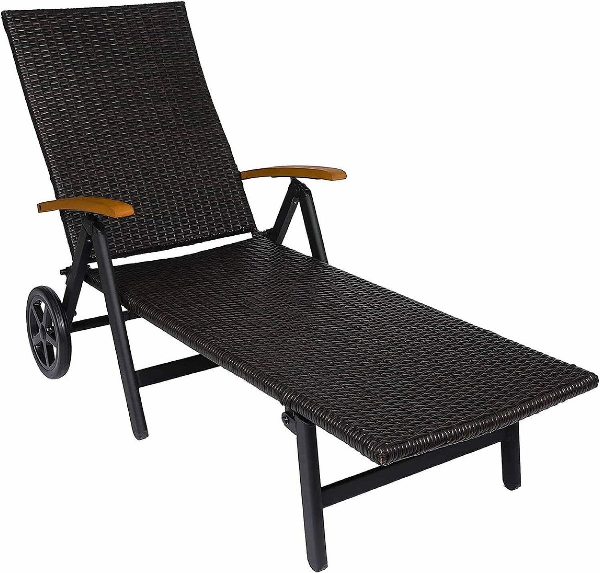 Luxiqo® Ligstoel Luxe – Ligstoel Rotan - Ligstoel Hout – Loungestoel – Tuinstoelen Inklapbaar – Tuinstoel – Ligstoel Verstelbaar – Zwart/Hout