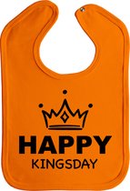 Happy kingsday - drukknoop - stuks 1 - oranje - zwart opdruk - koningsdag kleding - koningsdag - king - feest - slabber - slabbetjes - koningsdag accessoires - koningsdag kinderen