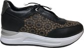 Manlisa Mt 36 lederen bloemenprint comfort sneakers S247-2264 zwart