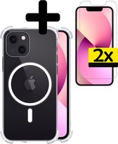Hoesje Geschikt voor iPhone 13 Hoesje Geschikt voor Magsafe Siliconen Shock Proof Case Met 2x Screenprotector - Transparant