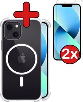 Hoes voor iPhone 13 Mini Magsafe Hoesje Geschikt Voor Magsafe Compatible Shockproof Hoes Siliconen Case Met 2x Screenprotector - Transparant