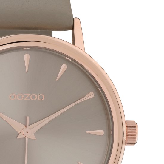 OOZOO Timepieces - Rosé gouden horloge met taupe leren band - C10826 - Ø42