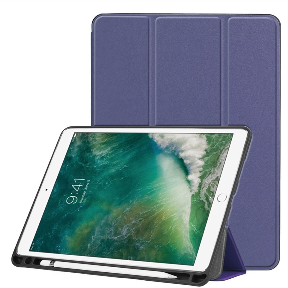 Mobigear Tablethoes geschikt voor Apple iPad Air 3 (2019) Hoes | Mobigear Tri-Fold Gel Bookcase + Stylus Houder - Donkerblauw