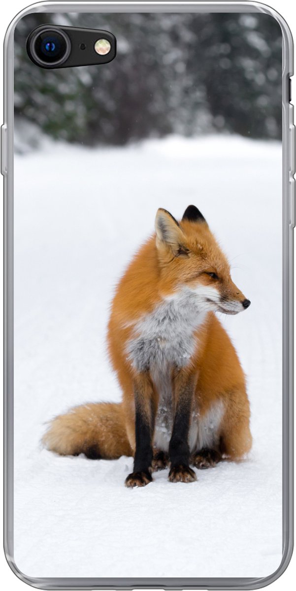 Telefoonhoesje Geschikt voor iPhone 8 hoesje - Vos - Sneeuw - Winter - Siliconen Telefoonhoesje Telefoonhoesje
