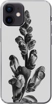 Geschikt voor iPhone 12 hoesje - Plant - Zwart - Wit - Abstract - Siliconen Telefoonhoesje