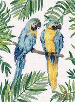 Borduurpakket OVEN - Blue and Yellow Macaw - telpatroon om zelf te borduren - inclusief DMC garens en Zweigart stof