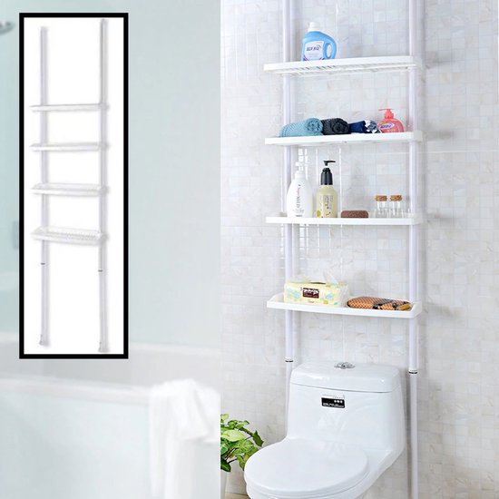 Toliet Ruimtebesparend rek, toiletrek, badkamerrek, praktisch opbergrek, toilet-organizer-rek voor slaapkamer toiletrek, wasmachinerek, badkamerrek, (157 * 55 * 26cm wit