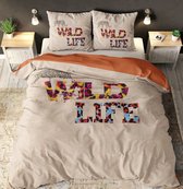 2-persoons dekbedovertrek “wild life” beige / crème / camel kleur / wit met luipaard / panter print GEMENGD KATOEN 200 x 220 cm (cadeau idee)