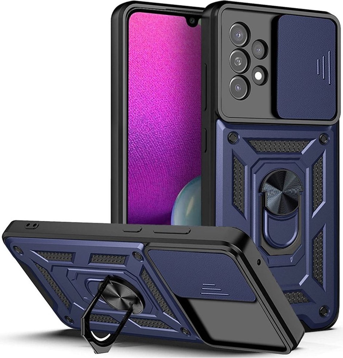 Hoesje Camera Slider en Kickstand Ring Blauw Geschikt voor Samsung Galaxy A33