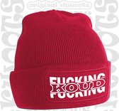 FUCKING KOUD muts - Rood met wit - Beanie - One Size - Unisex - Grappige teksten - Quotes - Kwoots - Wintersport - Aprés ski muts - Ik wil zomer