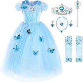 Everygoods Meisjes Prinses Assepoester Kostuum Vlinder - Kleur: Hemelsblauw Met Accessoires - Maat/Grootte: 3 Jaar - Carnavalskleding Kinderen