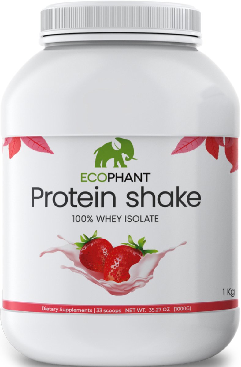 Ecophant Whey Isolaat - Proteïne Poeder / Proteïne Shake - Eiwitshake - Aardbei 1000 gram