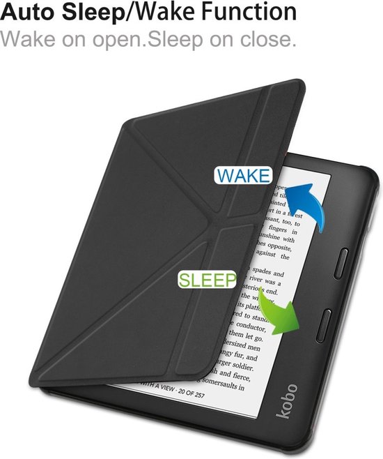 Lunso - Origami sleepcover hoes - Geschikt voor Kobo Libra 2 (7 inch) - Zwart van Lunso — afbeelding 5