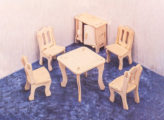 Thumbnail van een extra afbeelding van het spel Montessori houten puzzelspellen / w-3D puzzel-eetkamer
