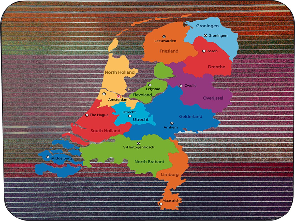 Muismat Nederland Rubber - Hoge kwaliteit foto van Nederlandse kaart - Muismat op polyester bedrukt - 25 x 19 cm - Anti-slip muismat - 5mm dik - Muismat met foto - Heerlijk voor op je bureau