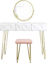 Designer Kaptafel & Kruk Draaiknop Spiegel 3D-lade Goud