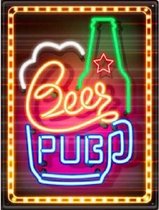 Wandbord - Beer Pub - Neon Effect - 30 x 40 cm