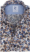 R2 Amsterdam - Overhemd Print Bruin Blauw - 39 - Heren - Tailored-fit