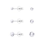 Joy|S - Zilveren oorknopjes set - 3 paar - 2 mm/ 3 mm/ 4 mm - kristal - oorbellen basic set
