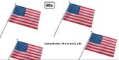 40x Zwaai vlaggetjes USA 24cm x 14cm - Landen Amerika Vlag thema feest festival