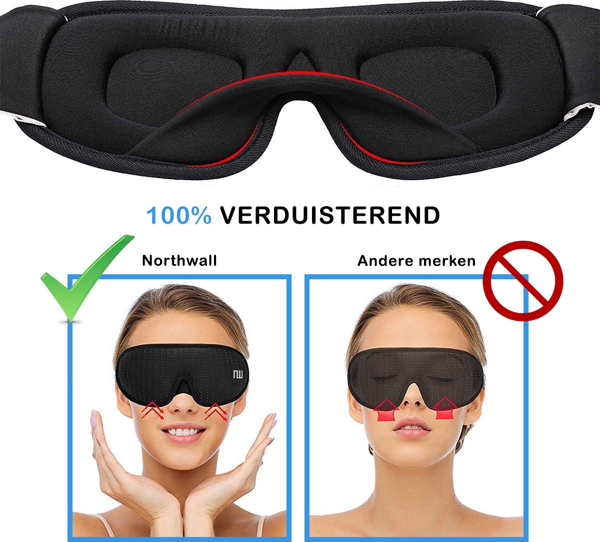Northwall Luxe Slaapmasker voor Mannen en Vrouwen - 100% Verduisterend - 3D Ergonomisch Traagschuim - Oog Masker met Opbergzakje — afbeelding 8