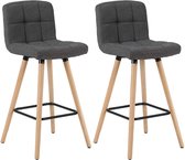 Kamyra® Industriële Linnen Barkruk - Barstoelen met Rugleuning - Set van Twee Barkrukken - Zithoogte 70 cm - Massief Hout - Donker Grijs 40 x 36 cm