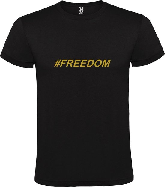 Zwart  T shirt met  print van "# FREEDOM " print Goud size XXXXL