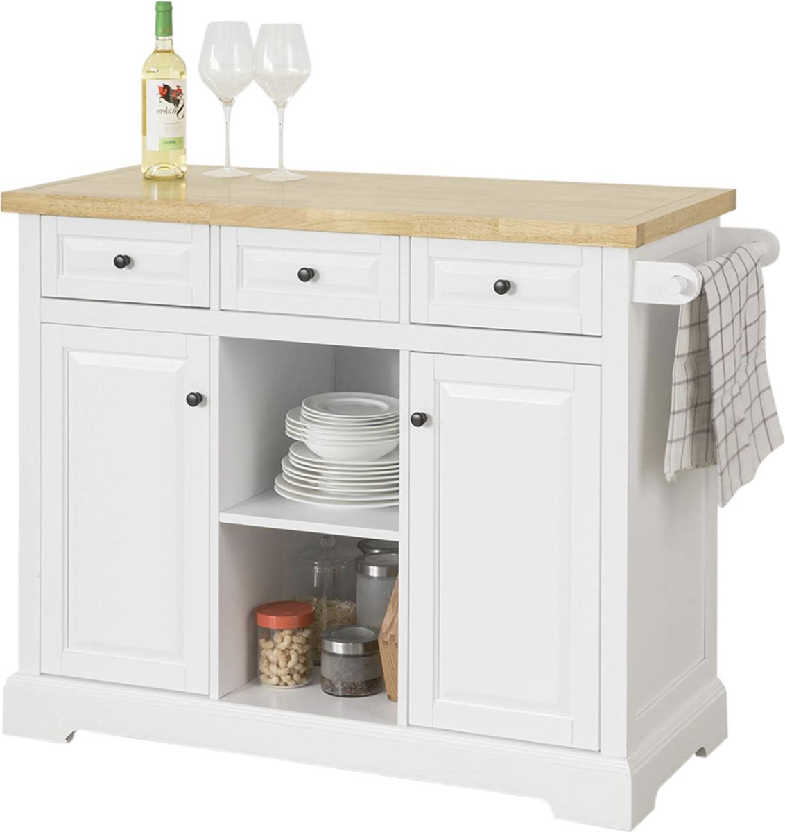 GOPLUS Keukeneiland met uitbreidbaar werkblad, houten keukenkast met laden en planken, dressoir voor keuken en eetkamer, 120 x 60/90 x 92 cm (zwart