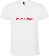 Wit  T shirt met  print van "# FREEDOM " print Rood size S