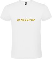 Wit  T shirt met  print van "# FREEDOM " print Goud size XL