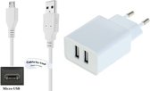 2.4A lader + 2,2m Micro USB kabel. Oplader adapter met 2 poorten robuust snoer geschikt voor o.a. Samsung Galaxy tablets Active (T360), Tab E 8.0, Tab E9.6, Note 10.1 (N8000), Note 10.1 (P600), NotePro 12.2, Tab 3V