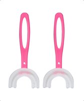 2 Baby Tandenborstels met Tandpasta - U Vormige - Siliconen Kindertandenborstel - Bijtringen voor Kinderen - Roze Ovaal - Meisje