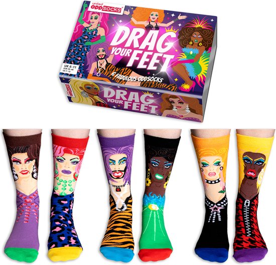 Oddsocks Drag Queen - Drag Your Feet Sokken - Mismatched (dus verschillende) PRIDE sokken -maat 38/44