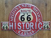 Route US 66 - Historic Arizona - New Mexico - Kansas - Metalen wandbord - 33x50cm