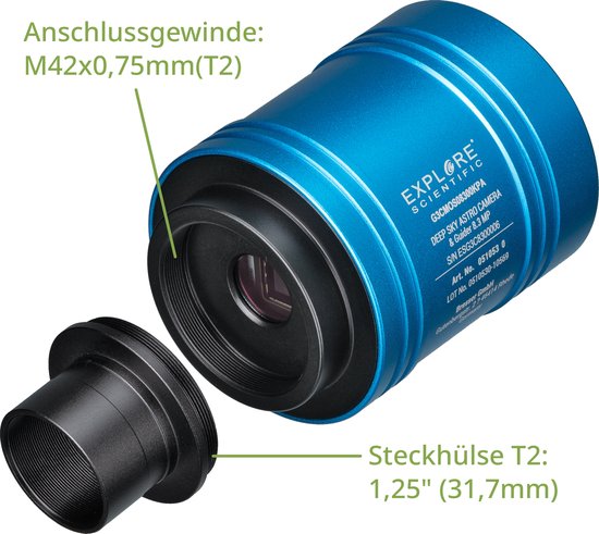 Bresser HD Mond & Planeten Kamera & Guider 1.25 - Astrofoto-Farbkamera & Autoguider für Teleskop Nachführung, Sony IMX225 Sensor