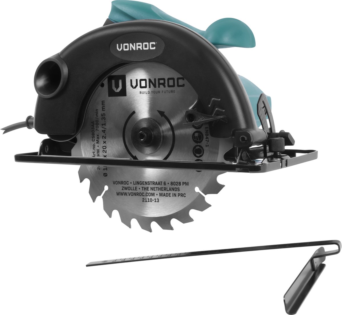 VONROC Cirkelzaag 1200W – 185mm – Incl. parallelgeleider en 24-tands zaagblad voor hout – foto 2