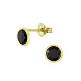 Joy|S - Zilveren oorknopjes 4 mm - zwart zirkonia - 14k goudplating oorbellen
