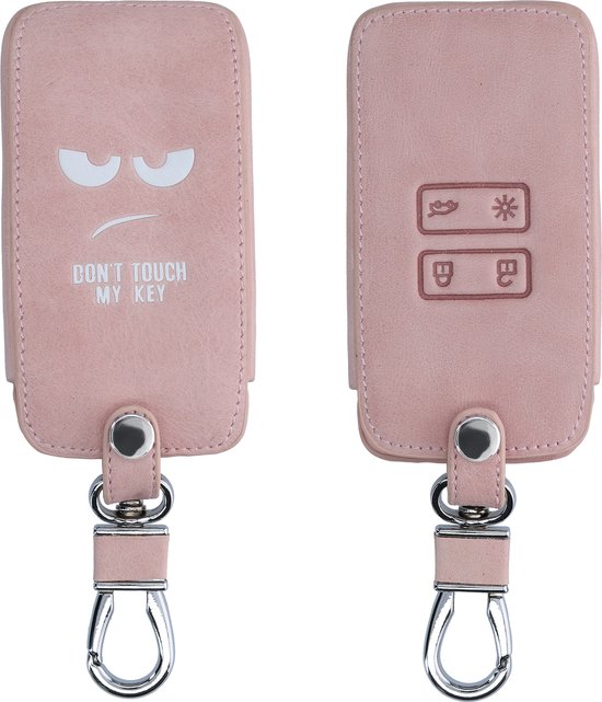kwmobile étui à clés de voiture pour clé de voiture Renault Smartkey à 4 boutons (Keyless Go uniquement) - Étui en similicuir blanc / or rose - Design Don't Touch My Key