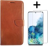 Fooniq Boek Hoesje Bruin + Screenprotector - Geschikt Voor Samsung Galaxy S20 Ultra